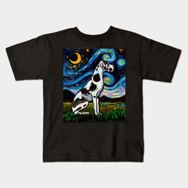 Great Dane Harlequin Night Kids T-Shirt by sagittariusgallery